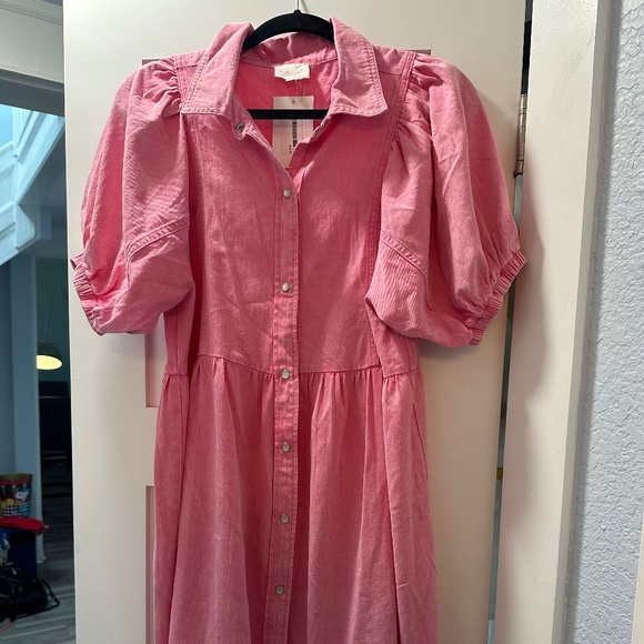 Entro Pink Denim Dress Size Large - Picture 1 of 3